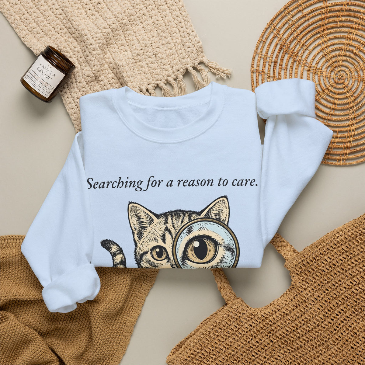Tabby Cat Sweatshirt Cat Humor Gift Women Vintage Sweatshirt Kitty Sweatshirt Cat Fan Retro Sweatshirt Funny Graphic Hand Drawn Magnifying Glass Sweatshirt