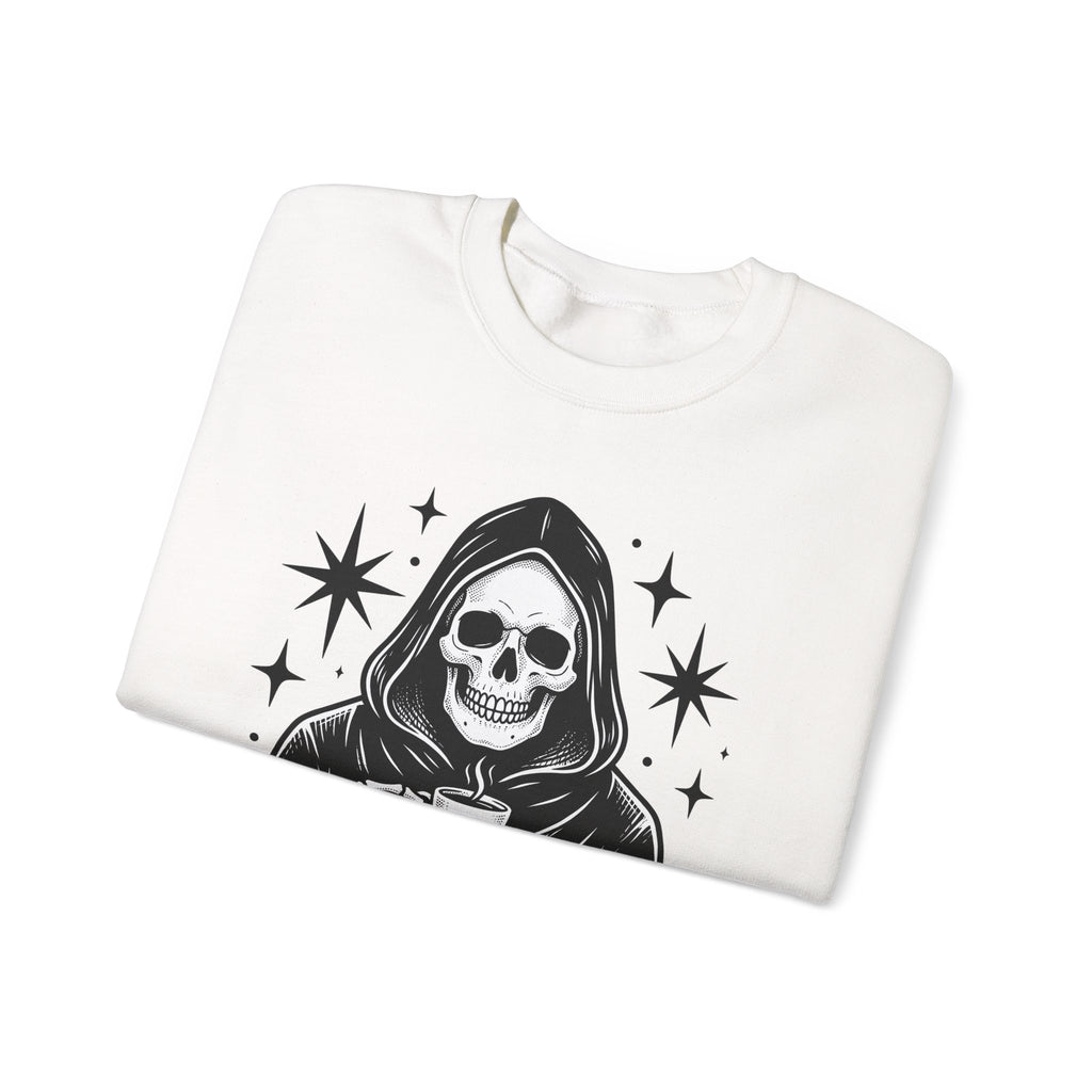 Death Reaper Sweatshirt Halloween Espresso Gift Women Dark Sweatshirt Grim Reaper Sweatshirt Horror Fan Gothic Sweatshirt Coffee Graphic Retro Sweatshirt Sweatshirt