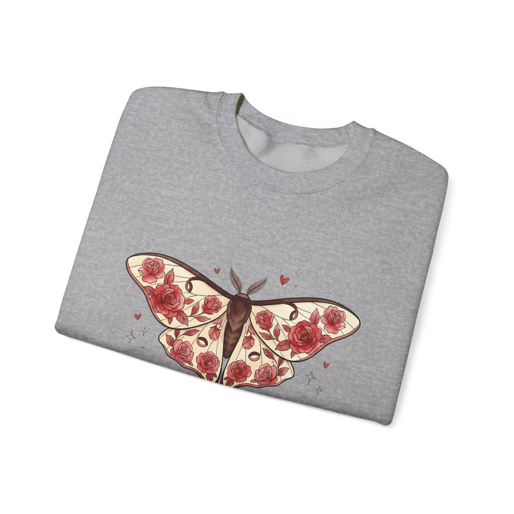 Moth Rose Sweatshirt St. Valentine's Day Floral Gift Women Boho Sweatshirt Rose Sweatshirt Valentine Fan Bohemian Sweatshirt Floral Graphic Tattoo Ribbon