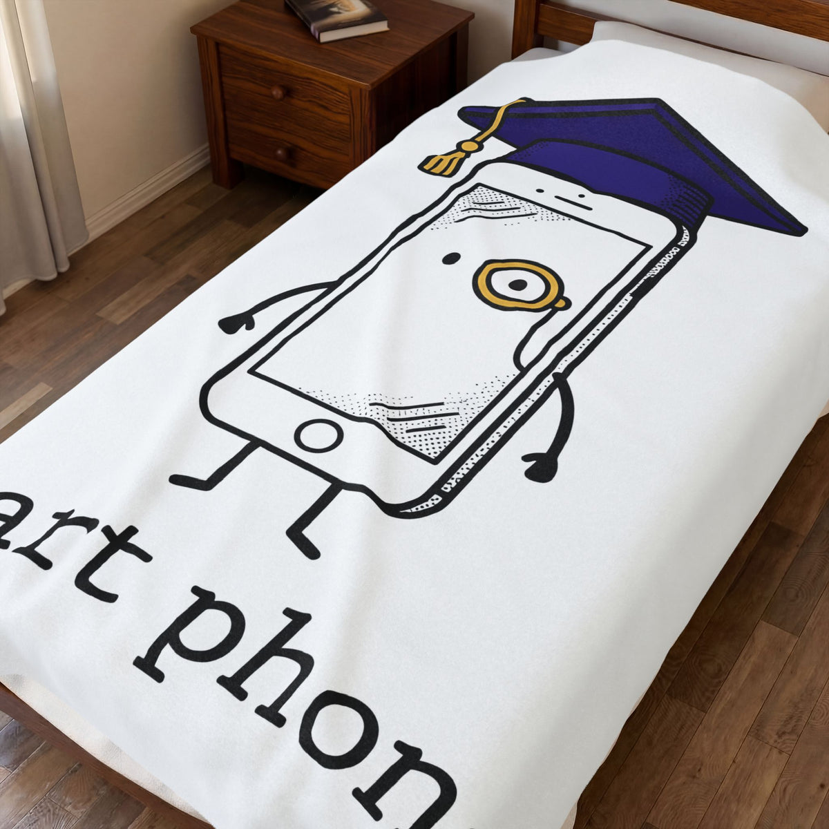Cellphone Mascot Blanket Funny Commencement Gift Women Comic Blanket Phone Mascot Blanket Humor Fan Cartoon Blanket Graduation Graphic Sketch