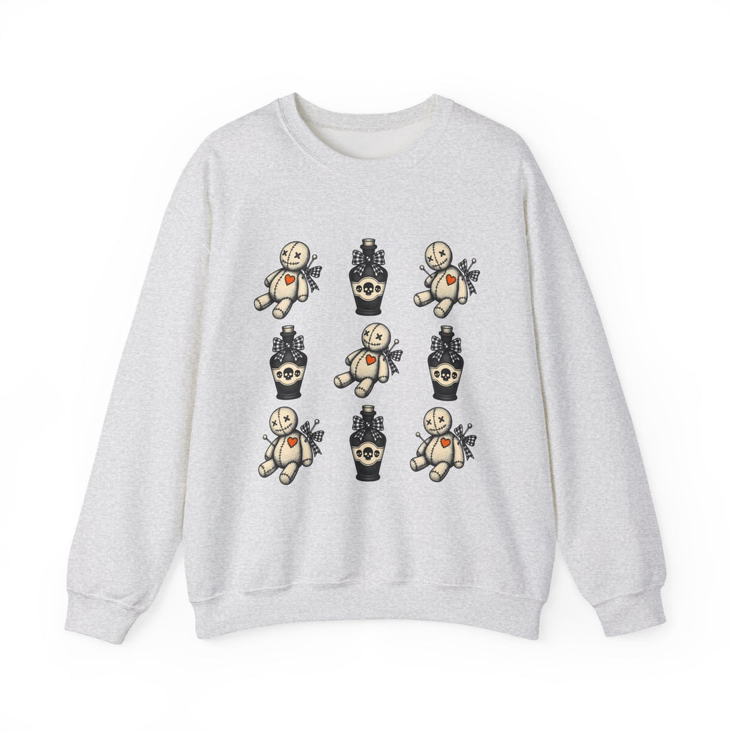 Charm Doll Sweatshirt Halloween Macabre Gift Women Old School Sweatshirt Voodoo Doll Sweatshirt Horror Fan Retro Sweatshirt Dark Graphic Throwback Remedy Flask