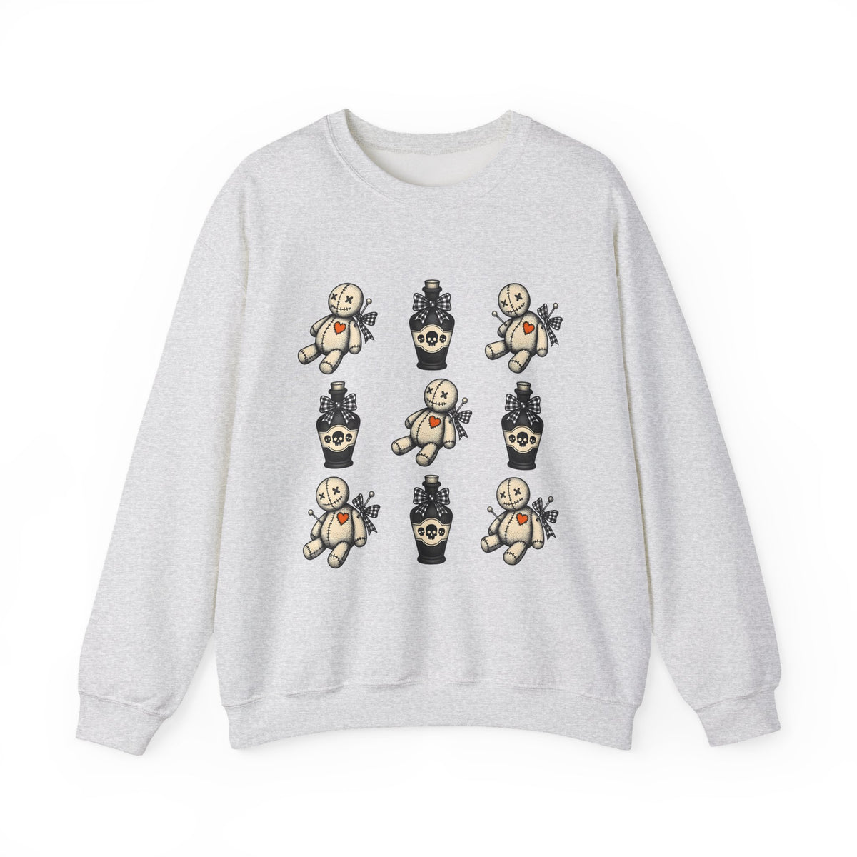Charm Doll Sweatshirt Halloween Macabre Gift Women Old School Sweatshirt Voodoo Doll Sweatshirt Horror Fan Retro Sweatshirt Dark Graphic Throwback Remedy Flask