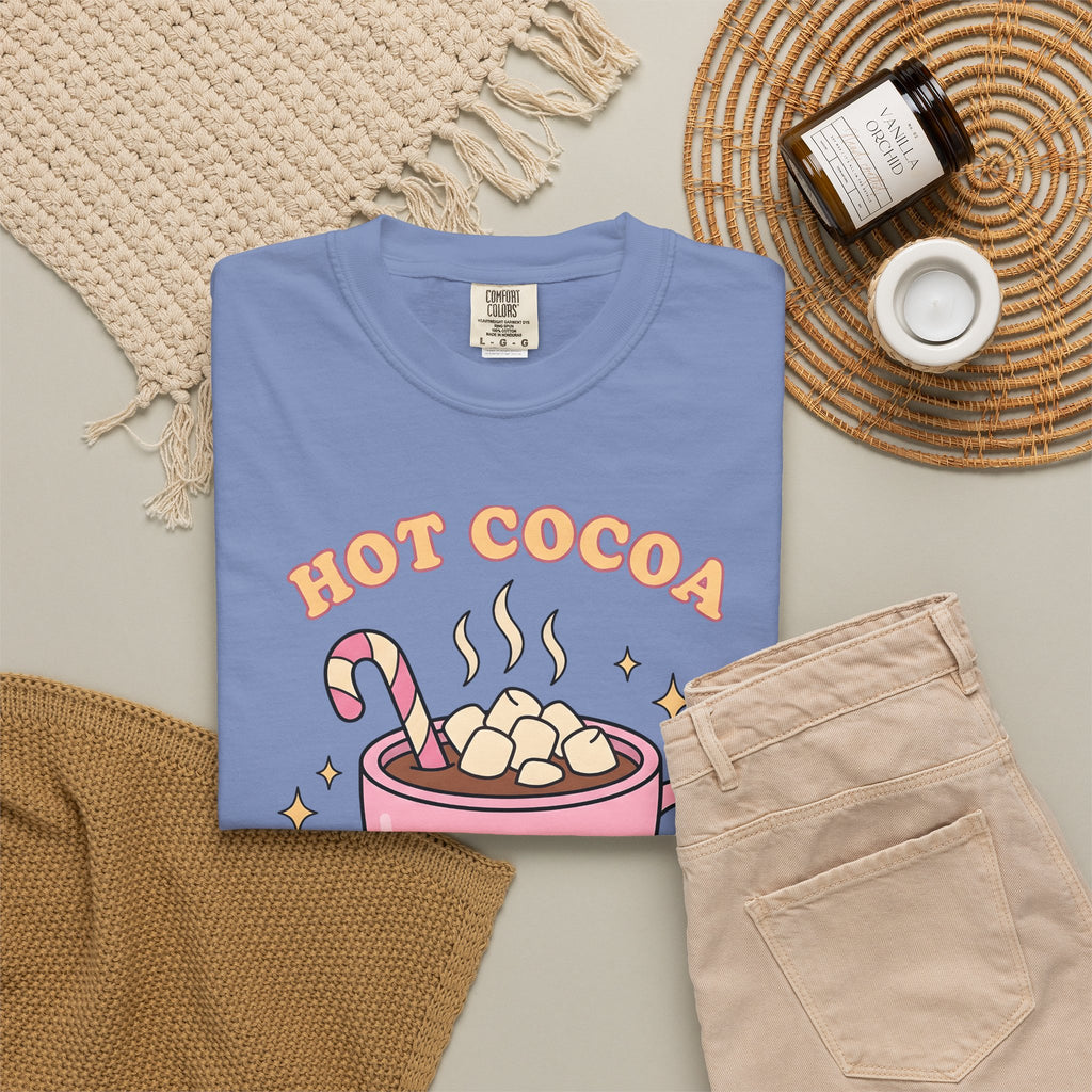 Hot Chocolate Cup Cocoa Winter Gift Line Mug Chocolate Fan Drawing Nostalgic White Marshmallows T-Shirt