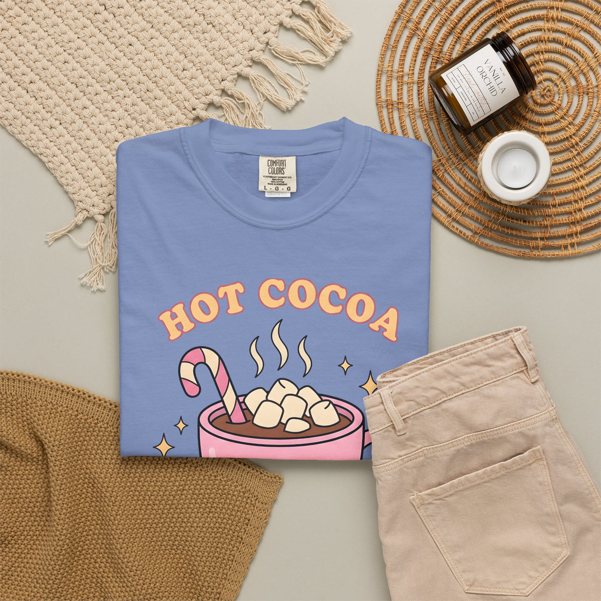 Hot Chocolate Cup Cocoa Winter Gift Line Mug Chocolate Fan Drawing Nostalgic White Marshmallows T-Shirt