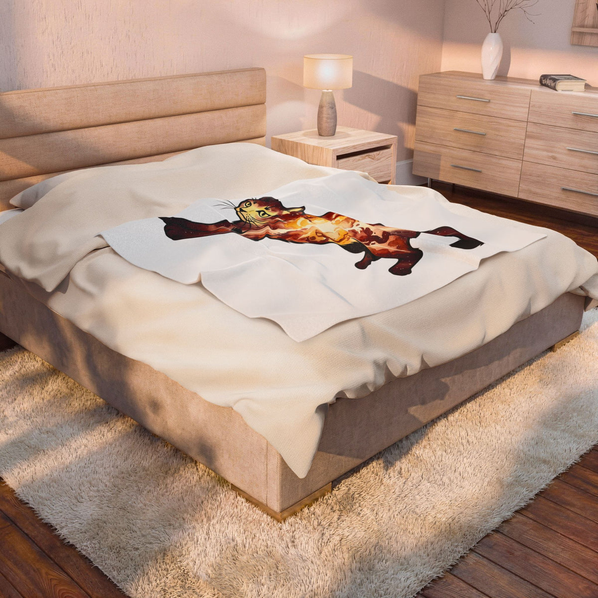 Cosmic Cat Blanket Cat Astronomy Gift Women Hand Painted Blanket Kitty Blanket Cat Fan Feline Blanket Galaxy Graphic Space Star Shapes Blanket