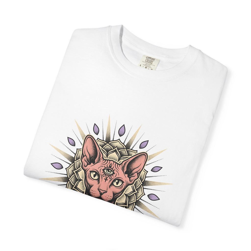 Sphynx Pet T-Shirt Cat Meditation Gift Women Tribal T-Shirt Hairless Cat T-Shirt Cat Fan Tribalism T-Shirt Mindfulness Graphic Etched Circle Design