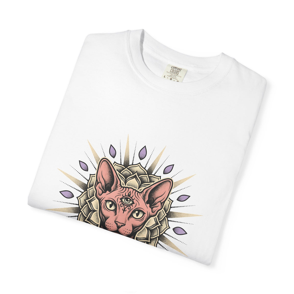 Sphynx Pet T-Shirt Cat Meditation Gift Women Tribal T-Shirt Hairless Cat T-Shirt Cat Fan Tribalism T-Shirt Mindfulness Graphic Etched Circle Design