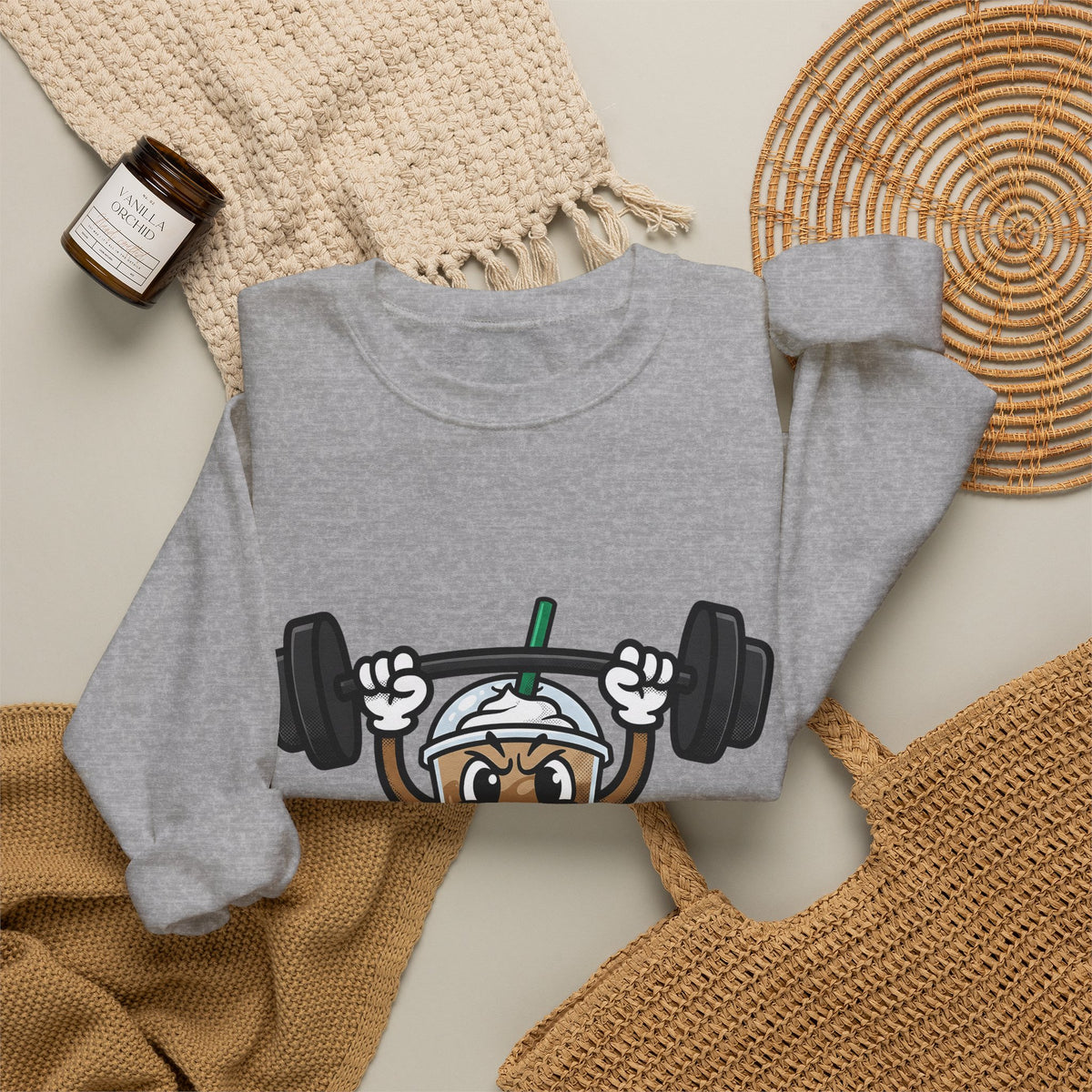 Latte Cup Icon Sweatshirt Coffee Exercise Gift Women Caricature Sweatshirt Coffee Sweatshirt Sweatshirt Coffee Fan Fitness Graphic Sweatshirt Pop Art Gym Weight