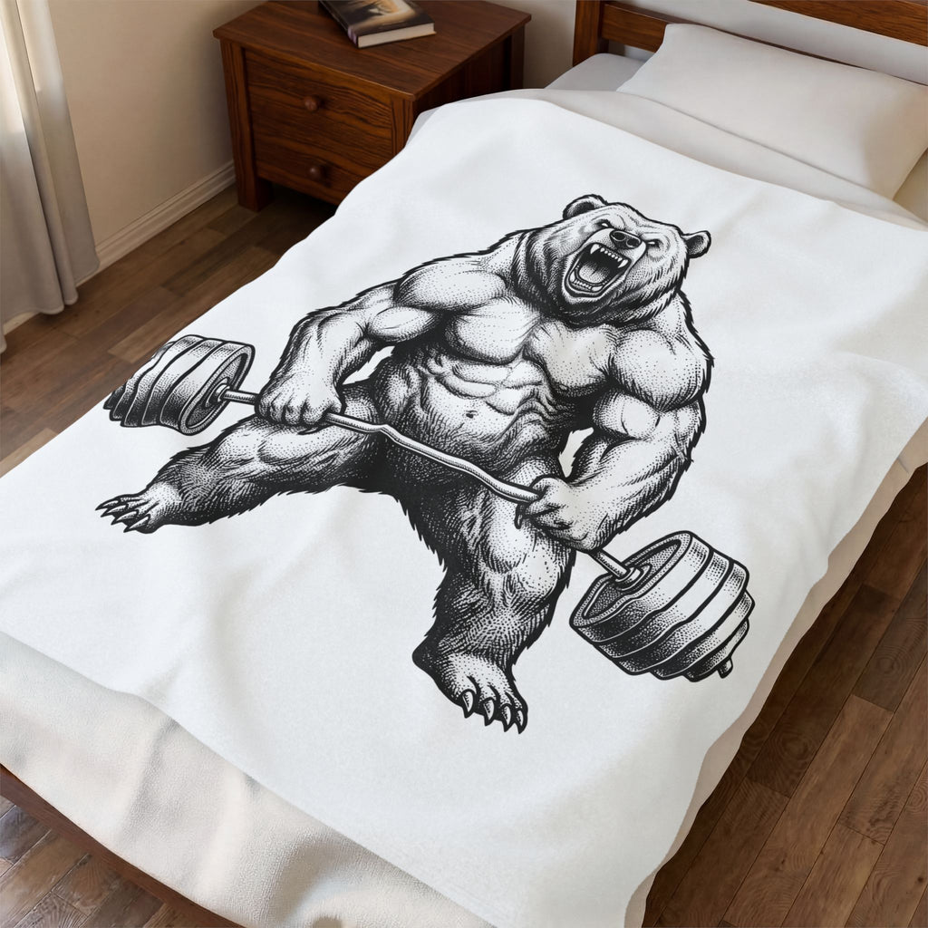Muscular Bear Blanket Gym Wildlife Gift Women Ink Blanket Grizzly Blanket Fitness Enthusiast Tattoo Blanket Animal Graphic Retro Weight Blanket