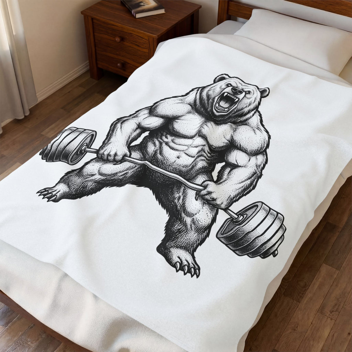 Muscular Bear Blanket Gym Wildlife Gift Women Ink Blanket Grizzly Blanket Fitness Enthusiast Tattoo Blanket Animal Graphic Retro Weight Blanket