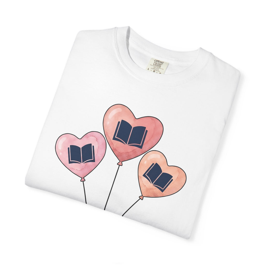 Love Balloon T-Shirt Cute Books Gift Women Paint T-Shirt Balloon T-Shirt Adorable Fan Artistic T-Shirt Literary Graphic Sketch Novel T-Shirt