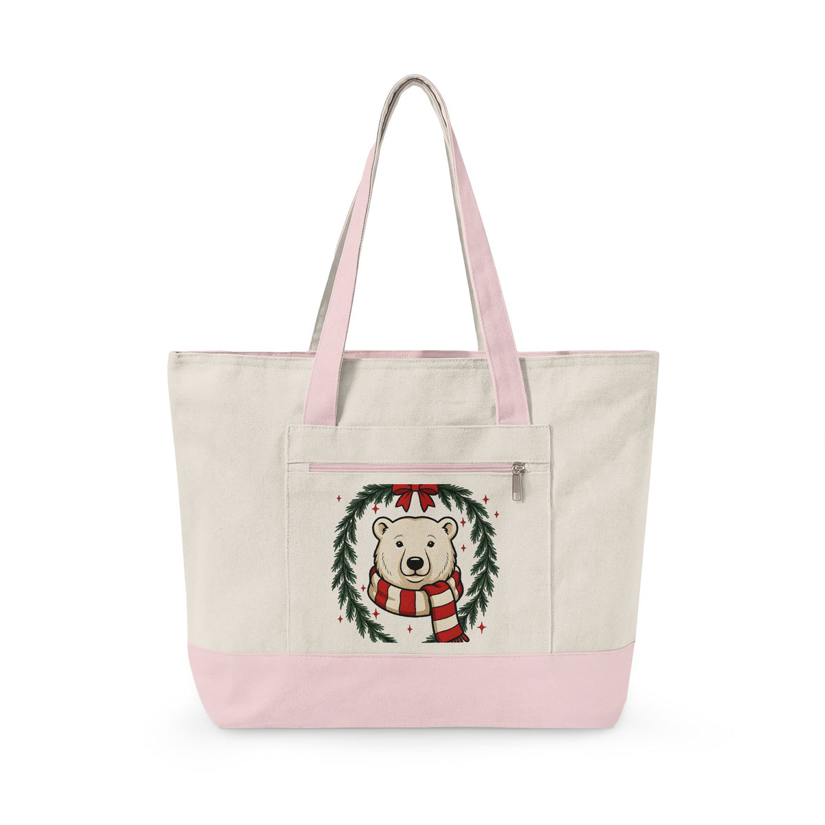 Arctic Bear Tote Bag Christmas Wildlife Gift Women Comic Tote Bag Polar Bear Tote Bag Xmas Fan Cartoon Tote Bag Animal Graphic Sketch Garland Tote Bag