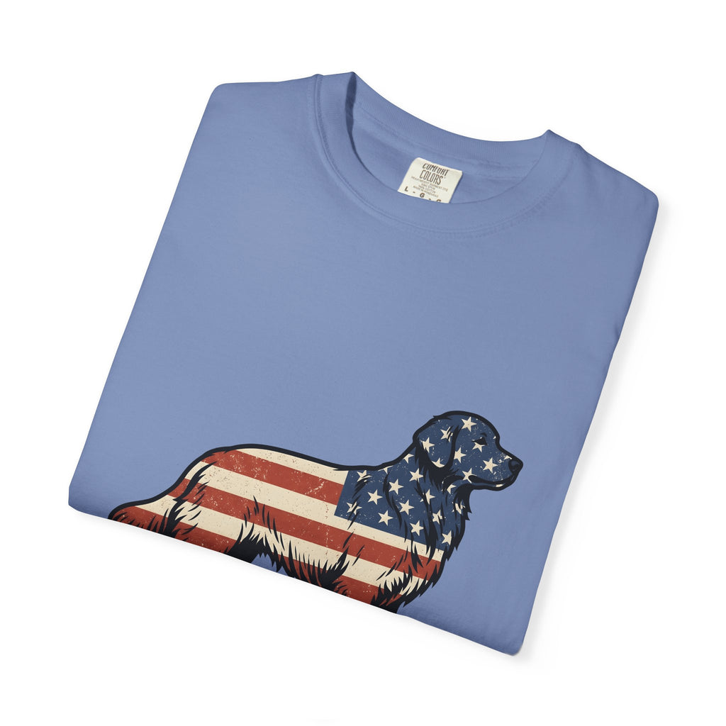 Golden Retriever T-Shirt 4th Of July Pets Gift Women Retro T-Shirt Dog T-Shirt Independence Day Fan Vintage T-Shirt Animal Graphic Sketch Usa Flag