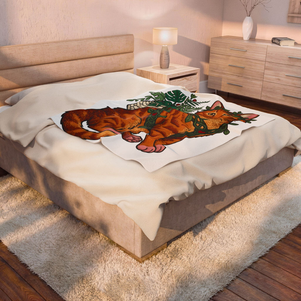Ginger Cat Blanket Cat Wildlife Gift Women Floral Blanket Orange Cat Blanket Cat Fan Feline Graphic Blanket Sketch Indoor Plants Blanket