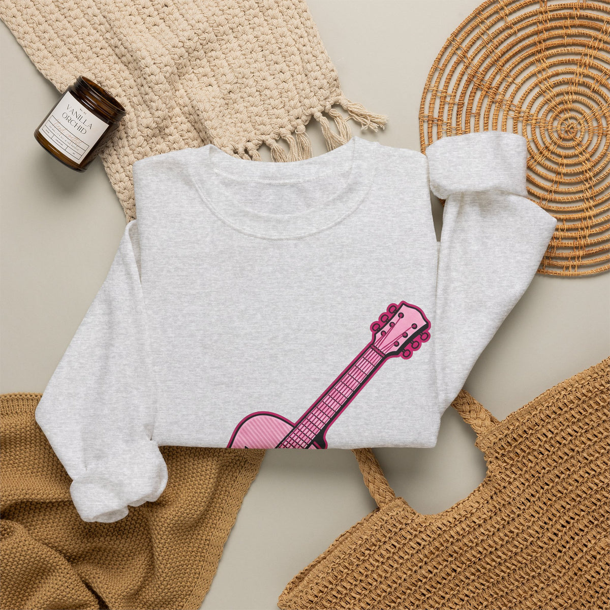 Pink Electric Guitar Sweatshirt Cowgirl Instruments Gift Women Cartoon Sweatshirt Guitar Sweatshirt Cowboy Fan Comic Sweatshirt Music Graphic Vintage Star