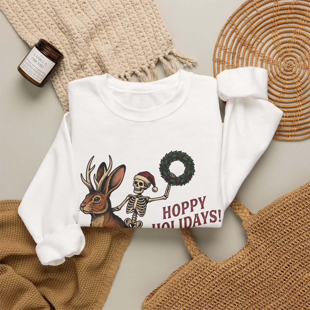 Jackalope Skull Sweatshirt Christmas Jokes Gift Women Antique Sweatshirt Rabbit Skull Sweatshirt Xmas Fan Vintage Sweatshirt Pun Graphic Doodle Circle Sweatshirt