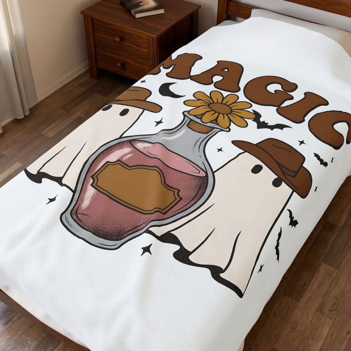 Cowboy Ghosts Blanket Halloween Witchcraft Gift Women Vintage Blanket Specters Blanket Horror Fan Occult Graphic Blanket Retro Potion Bottle Blanket