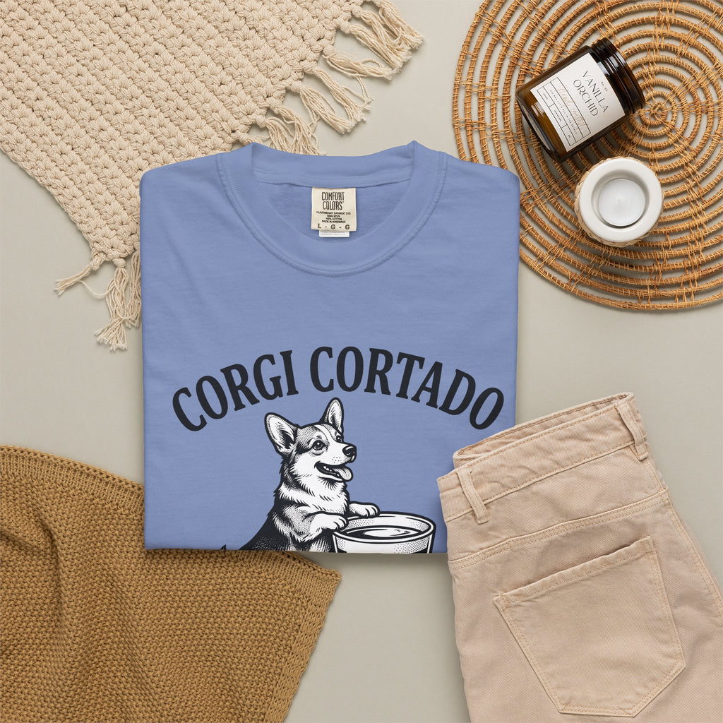 Corgi T-Shirt Dog Cafe Gift Women Rustic T-Shirt Pembroke T-Shirt Dog Fan Country T-Shirt Coffee Graphic Doodle Latte Cup T-Shirt