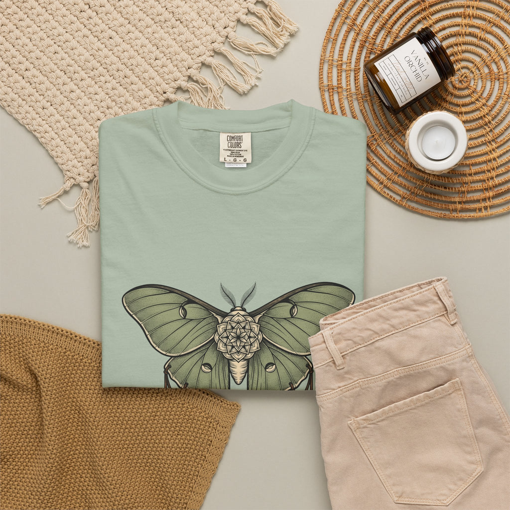 Luna Moth T-Shirt Boho Chic Nature Gift Women Tattoo T-Shirt Actias Luna T-Shirt Hippie Fan Tribal T-Shirt Environmental Graphic Vintage Crystals