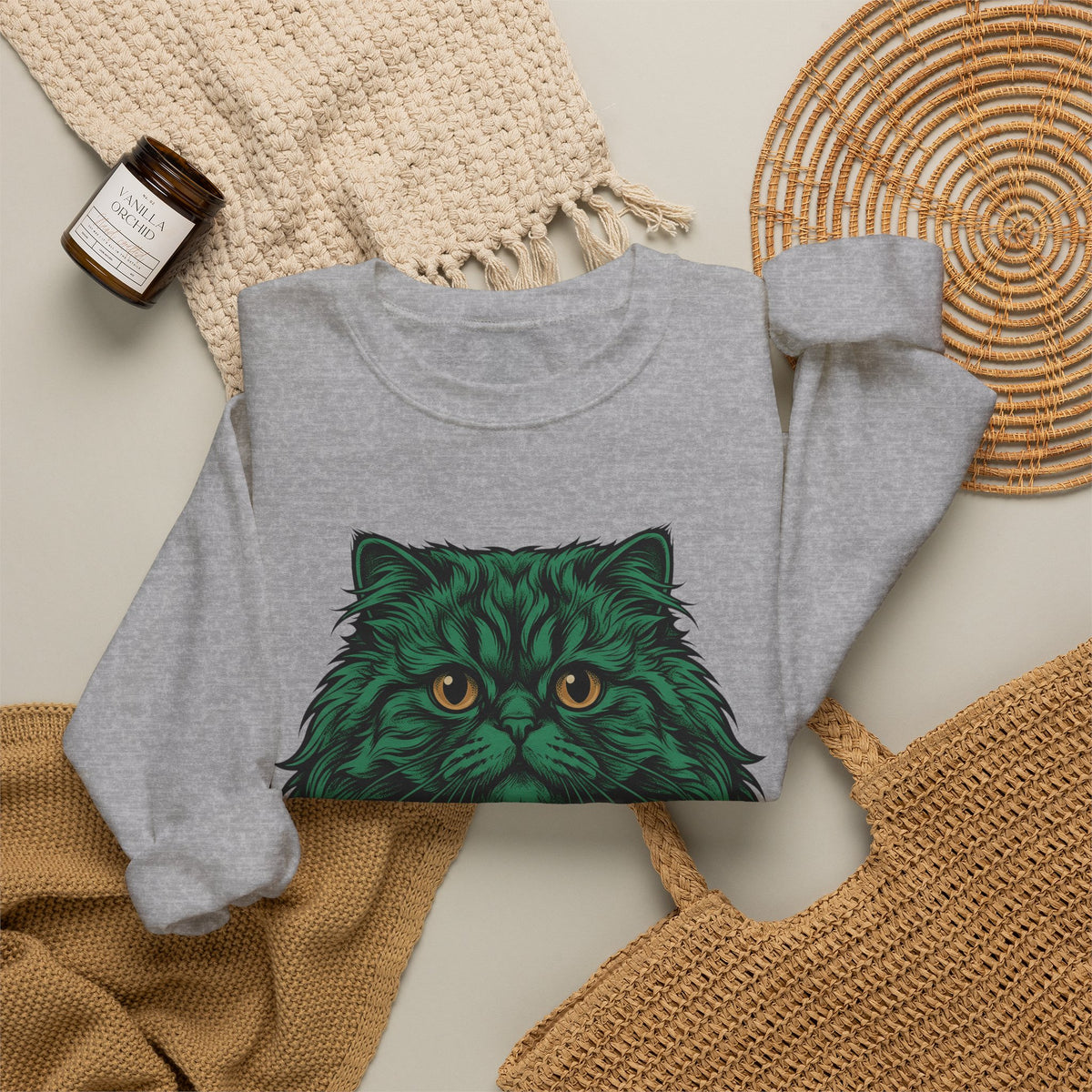 Long Hair Cat Sweatshirt Cat Gift Women Creatures Gift Women Modern Art Sweatshirt Cat Sweatshirt Cat Fan Feline Sweatshirt Beast Graphic Hand Drawn Yellow