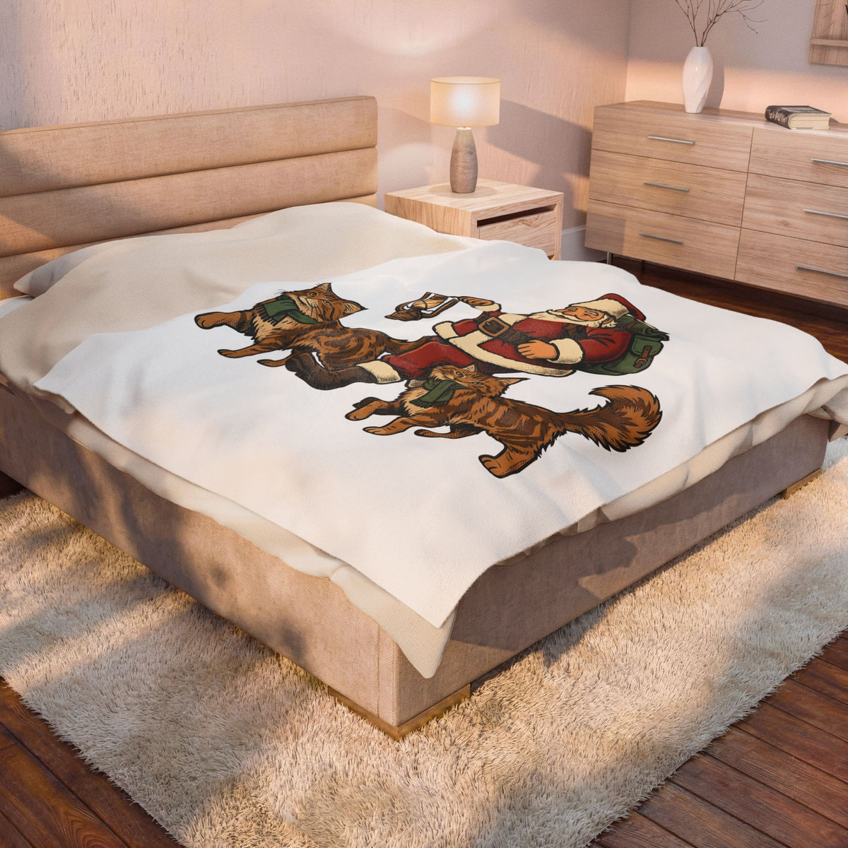 Holiday Cats Blanket Christmas Felines Gift Women Rustic Blanket Kitty Blanket Xmas Fan Cat Graphic Vintage Blanket Cartoon Lamp Blanket
