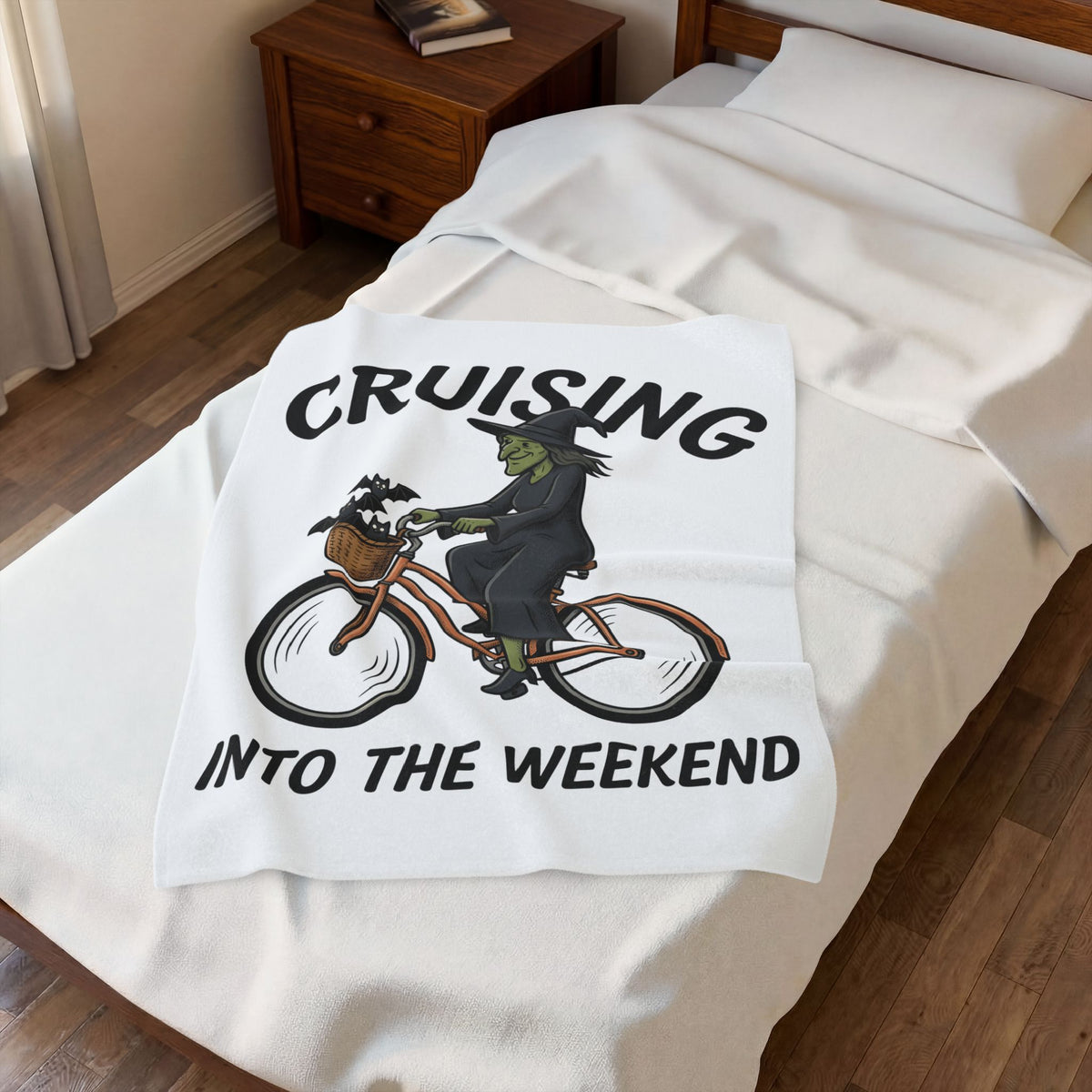 Witch Cycle Blanket Halloween Prank Gift Women Doodle Blanket Witchcraft Blanket Horror Fan Witchy Blanket Prank Graphic Classic Bat Silhouette