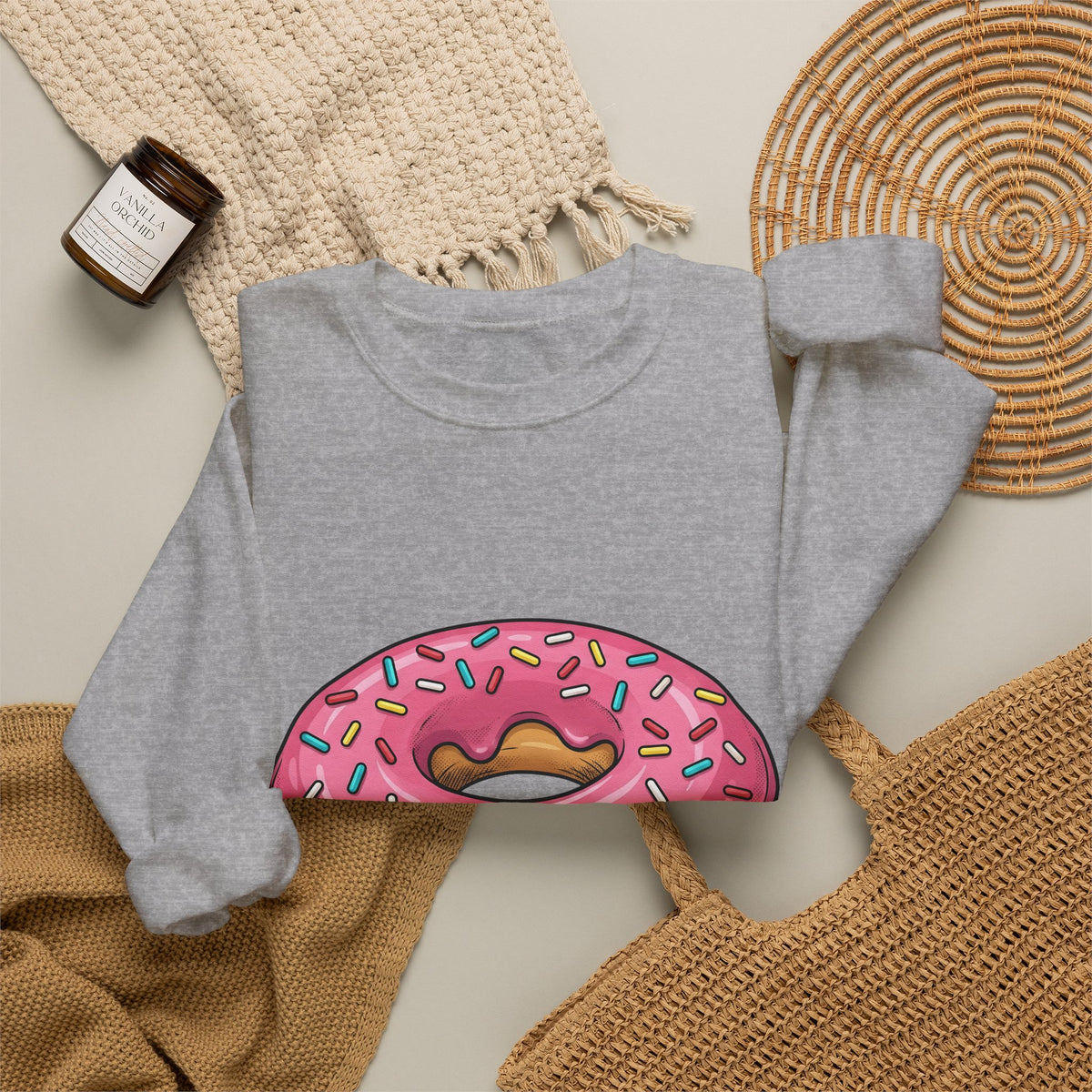 Donut Image Sweatshirt Desserts Cuisine Gift Women Comic Sweatshirt Doughnut Sweatshirt Pastry Fan Cartoon Sweatshirt Food Graphic Modern Nonpareils Sweatshirt