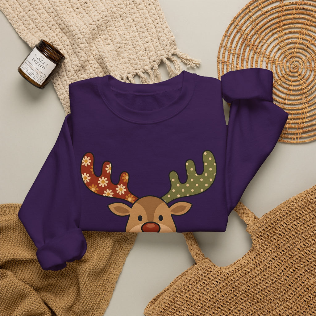 Deer Drawing Holiday Noel Gift Cartoon Fawn Christmas Fan Caricature Christmas Classic Winter Sweatshirt