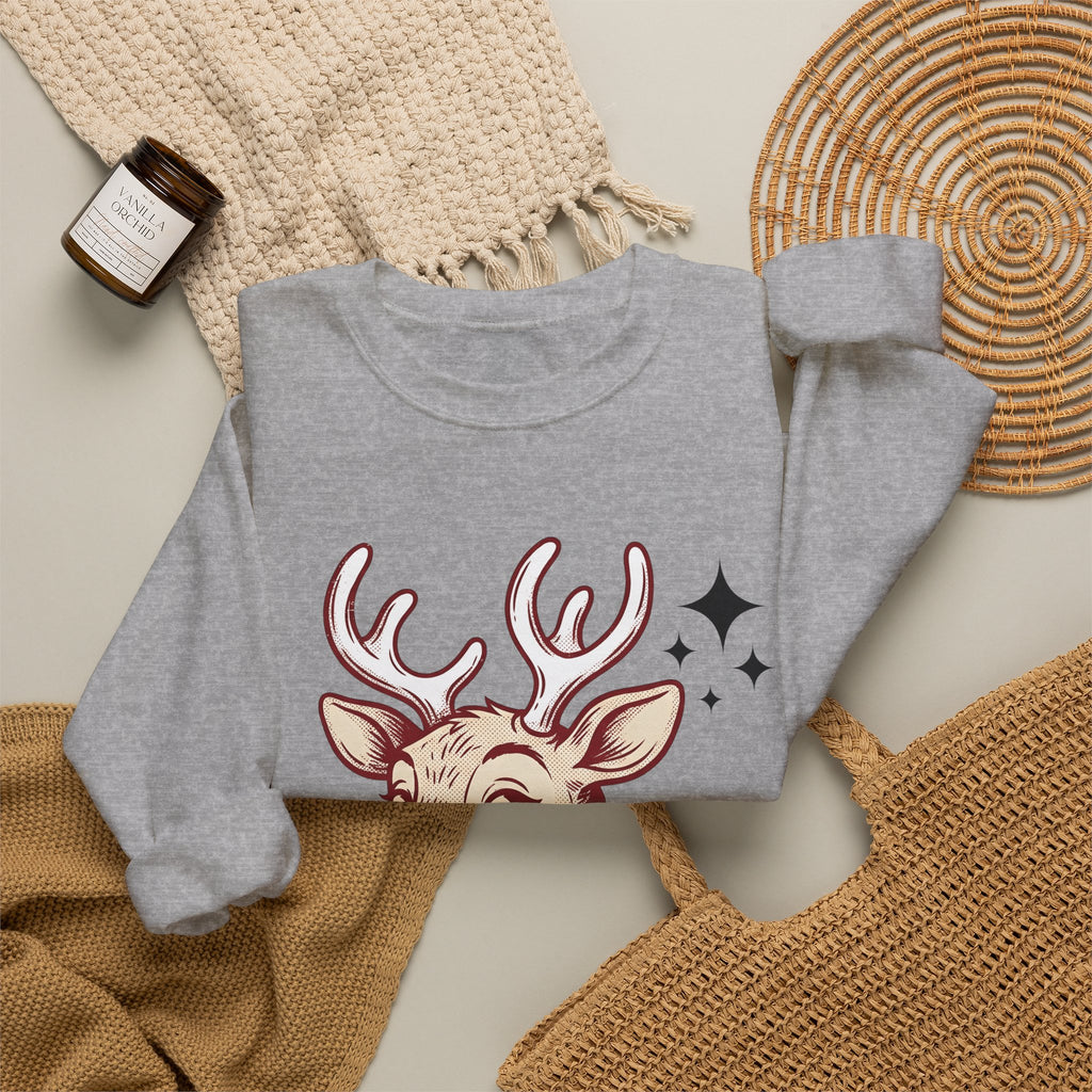 Reindeer Head Sweatshirt Christmas Wildlife Gift Women Antique Sweatshirt Caribou Sweatshirt Xmas Fan Reindeer Graphic Sweatshirt Classic Jingles Sweatshirt
