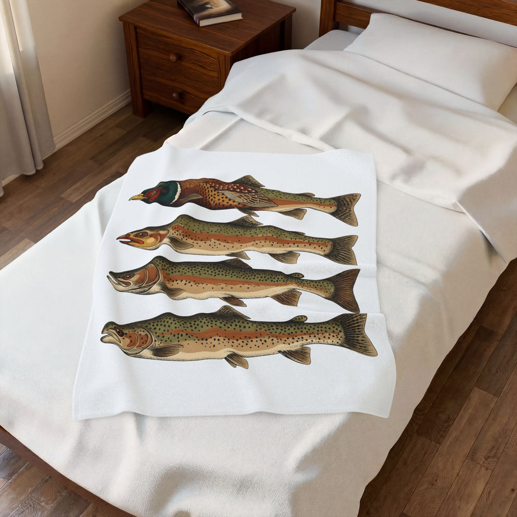 Rainbow Trout Fishing Animals Gift Retro Trout Angler Fan Vintage Wildlife Sketch Game Blanket
