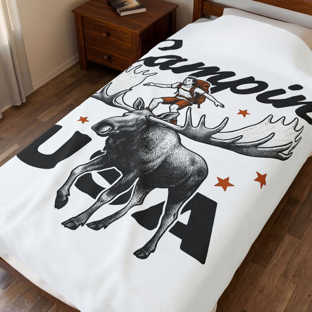 Deer Rv Blanket America Hiking Gift Women Rustic Blanket Camper Blanket Patriot Fan Country Blanket Trekker Graphic Doodle Shining Stars Blanket