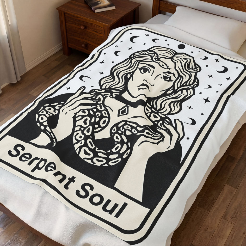 Mystical Female Serpent Blanket Boho Chic Spells Gift Women Oracle Blanket Snake Blanket Bohemian Fan Divination Blanket Magic Graphic Retro Lunar