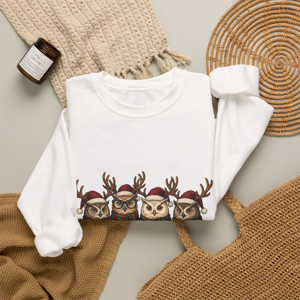 Owl Pack Sweatshirt Christmas Pets Gift Women Line Art Sweatshirt Owl Sweatshirt Xmas Fan Owl Hoot Graphic Illustration Led Lights Sweatshirt