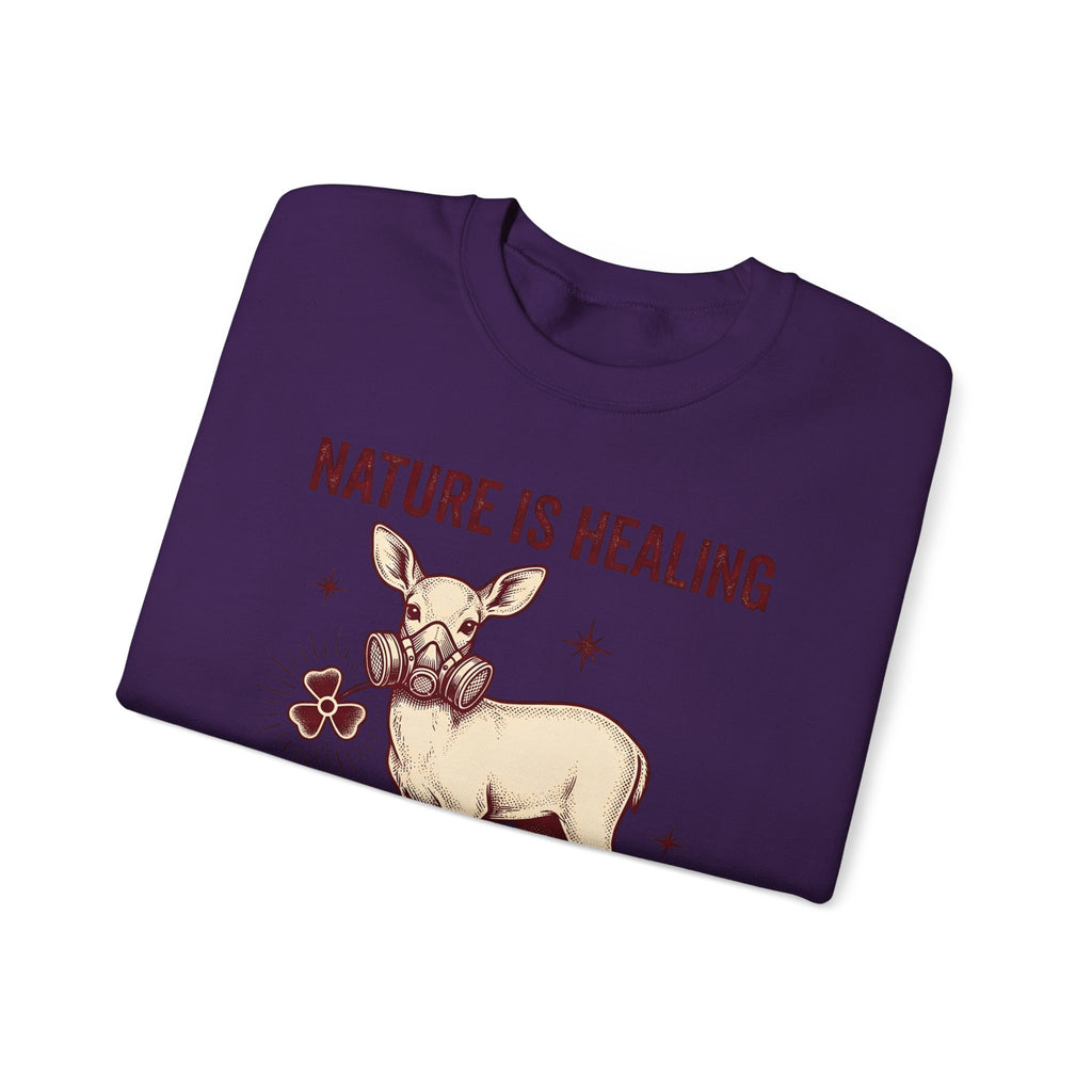 Buck Gas Mask Sweatshirt Nature Fauna Gift Women Antique Sweatshirt Gas Mask Sweatshirt Wildlife Enthusiast Vintage Sweatshirt Animal Graphic Ink Drawing Four