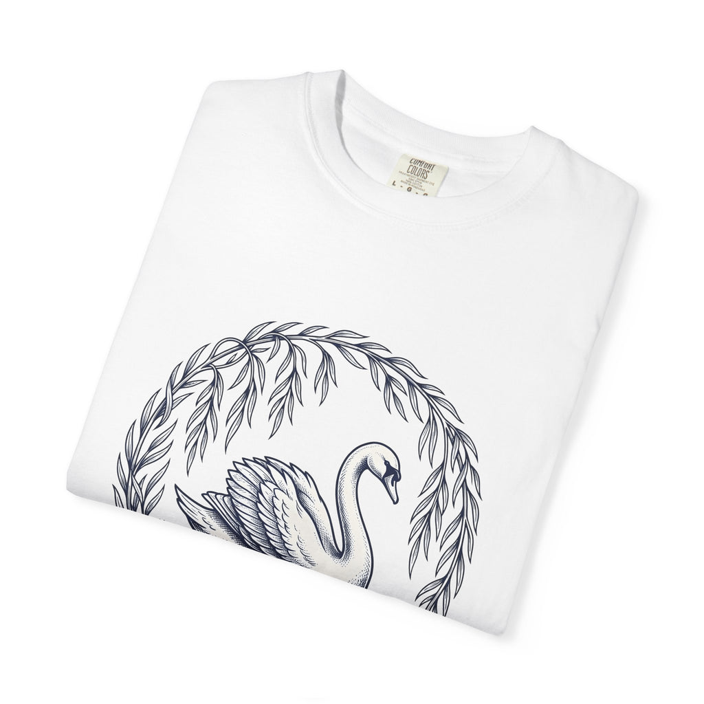 Swan Drawing T-Shirt Animal Environment Gift Women Cartoon T-Shirt Duck T-Shirt Wildlife Fan Waterfowl T-Shirt Eco Graphic Rustic Lake Bloom T-Shirt
