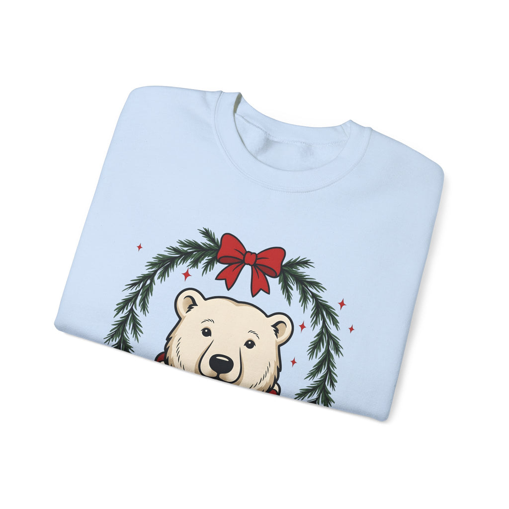 Arctic Bear Sweatshirt Christmas Wildlife Gift Women Comic Sweatshirt Polar Bear Sweatshirt Xmas Fan Cartoon Sweatshirt Animal Graphic Sketch Garland Sweatshirt