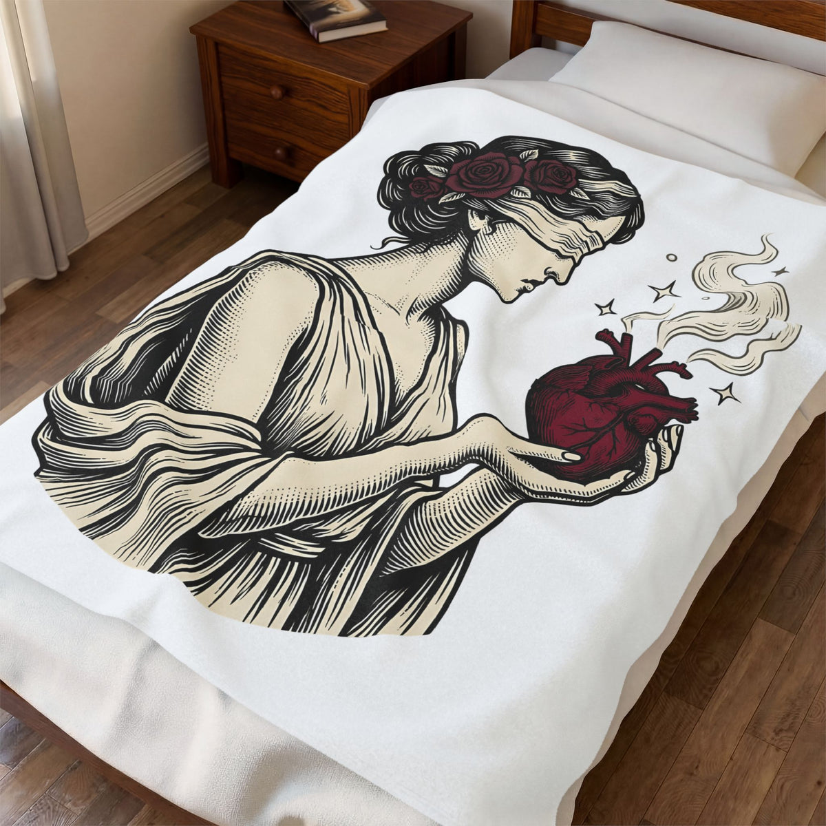 Goddess Love Blanket Boho Chic Magical Gift Women Sketch Blanket Divine Love Blanket Bohemian Fan Drawing Design Illustration Classic Bloom Blanket
