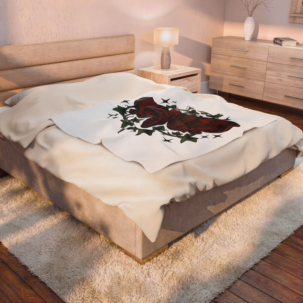 Skull Moth Blanket Halloween Gothic Gift Women Tattoo Blanket Deathshead Moth Blanket Horror Fan Dark Art Blanket Gothic Graphic Vintage Ivy Blanket