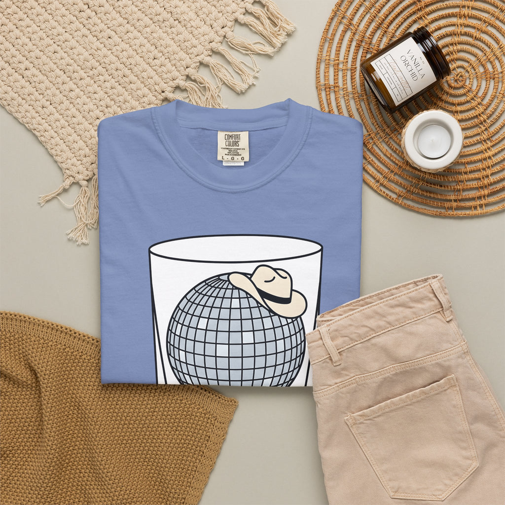 Disco Ball Glass T-Shirt Cowgirl Festivity Gift Women Cartoon T-Shirt Mirror Ball T-Shirt Rodeo Fan Comic T-Shirt Party Graphic Hand Drawn Cowboy