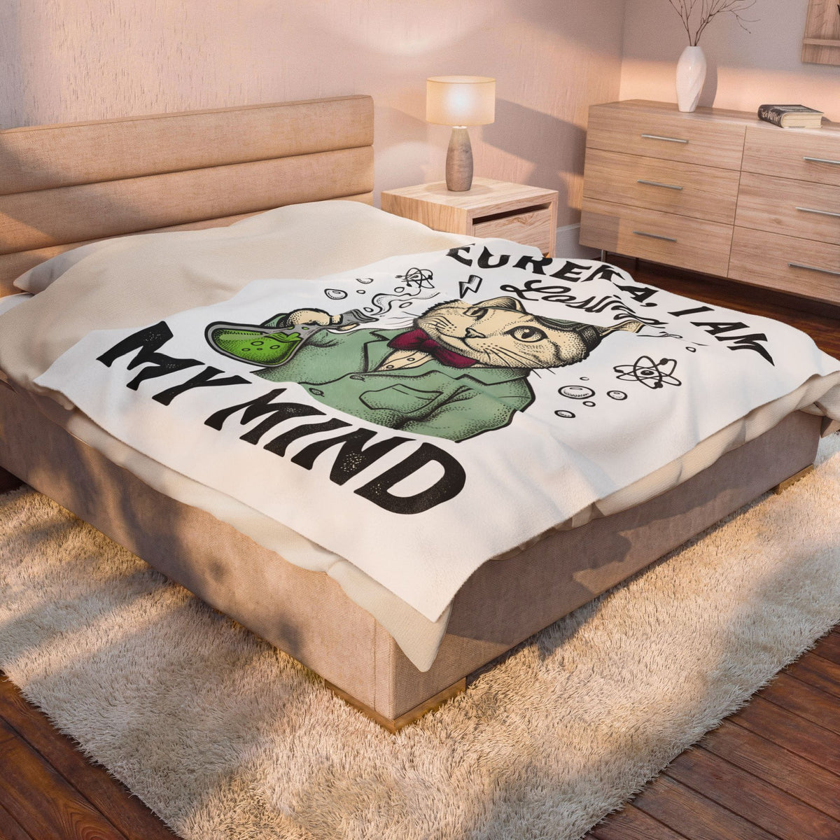 Scientist Cat Blanket Cat Science Gift Women Vintage Blanket Feline Blanket Cat Fan Retro Blanket Scientific Graphic Hand Drawn Beaker Blanket
