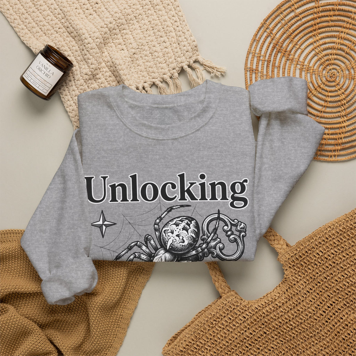 Spider Pendant Sweatshirt Halloween Magic Gift Women Spooky Sweatshirt Spider Necklace Sweatshirt Horror Fan Creepy Art Sweatshirt Mystical Graphic Sketch
