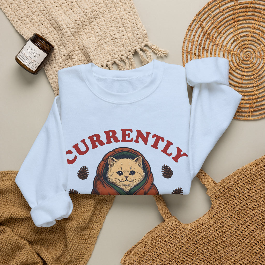 Warm Cat Sweatshirt Cat Backpacking Gift Women Farmhouse Sweatshirt Kitty Sweatshirt Feline Fan Rustic Sweatshirt Hiking Graphic Line Art Conifer Cones Sweatshirt