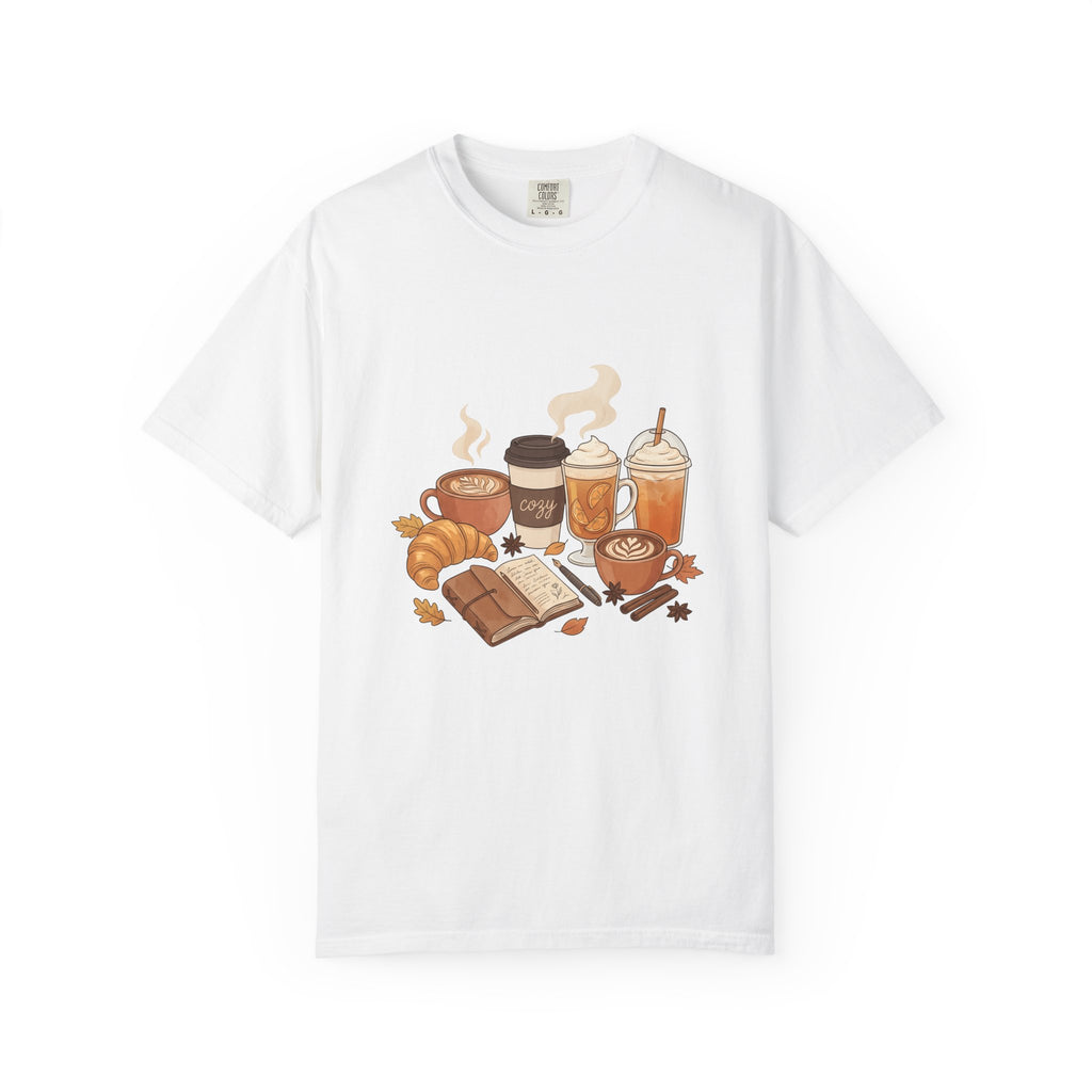 Espresso Drinks T-Shirt Coffee Harvest Gift Women Cartoon T-Shirt Coffee T-Shirt Coffee Fan Illustrated Graphic Autumn Design Line Art Baked Goods