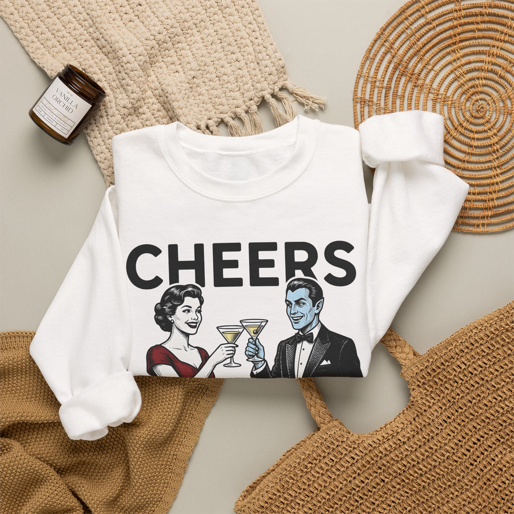 Vampire Duo Sweatshirt Halloween Event Gift Women Antique Sweatshirt Vampire Couple Sweatshirt Horror Fan Spooky Sweatshirt Party Graphic Old School Wine Glass