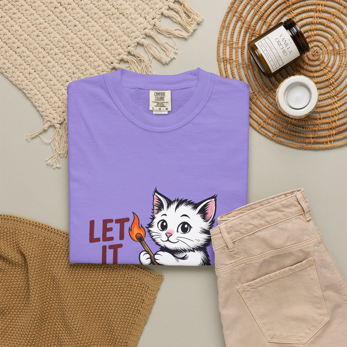 Cute Cat T-Shirt Cat Humor Gift Women Cartoon T-Shirt Kitten T-Shirt Feline Fan Cartoonish T-Shirt Funny Graphic Vintage Matchstick T-Shirt