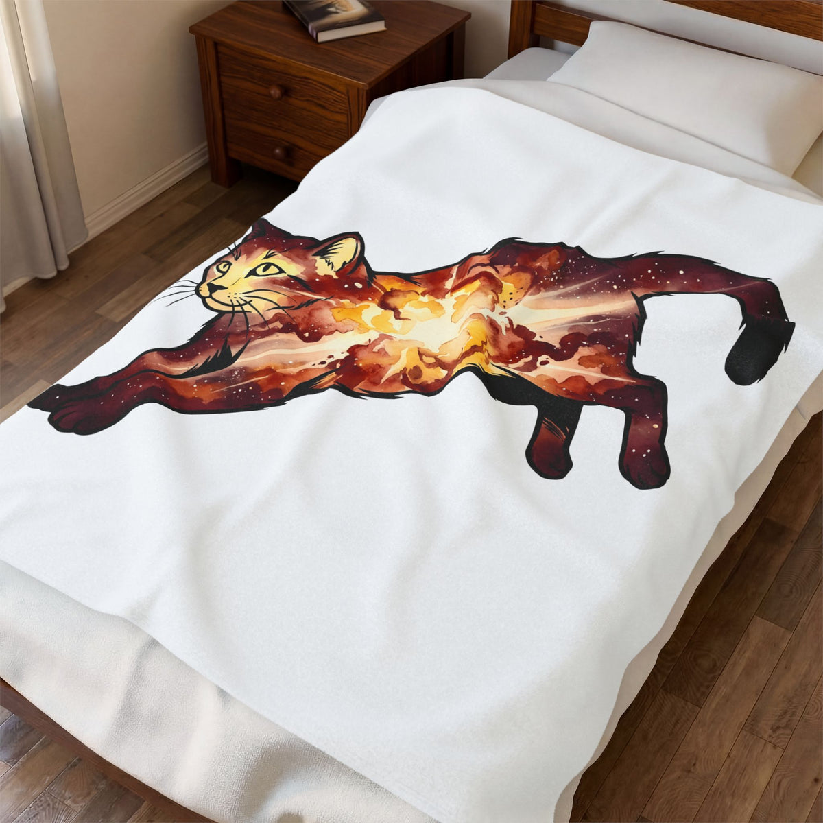 Cosmic Cat Blanket Cat Astronomy Gift Women Hand Painted Blanket Kitty Blanket Cat Fan Feline Blanket Galaxy Graphic Space Star Shapes Blanket