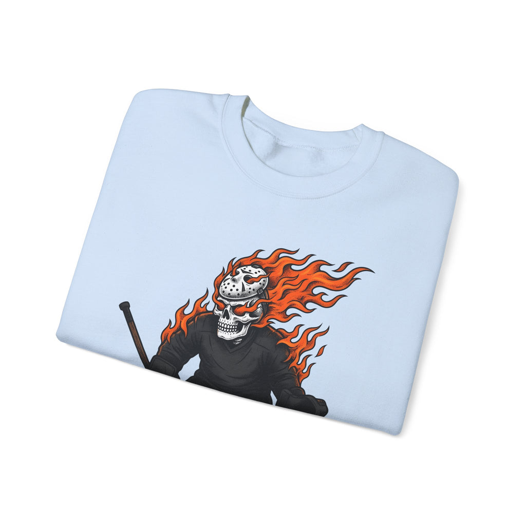 Burning Hockey Goalie Sweatshirt Hockey Skeleton Gift Women Neo Traditional Sweatshirt Goalie Sweatshirt Hockey Fan Hockey Player Sweatshirt Bone Graphic Old