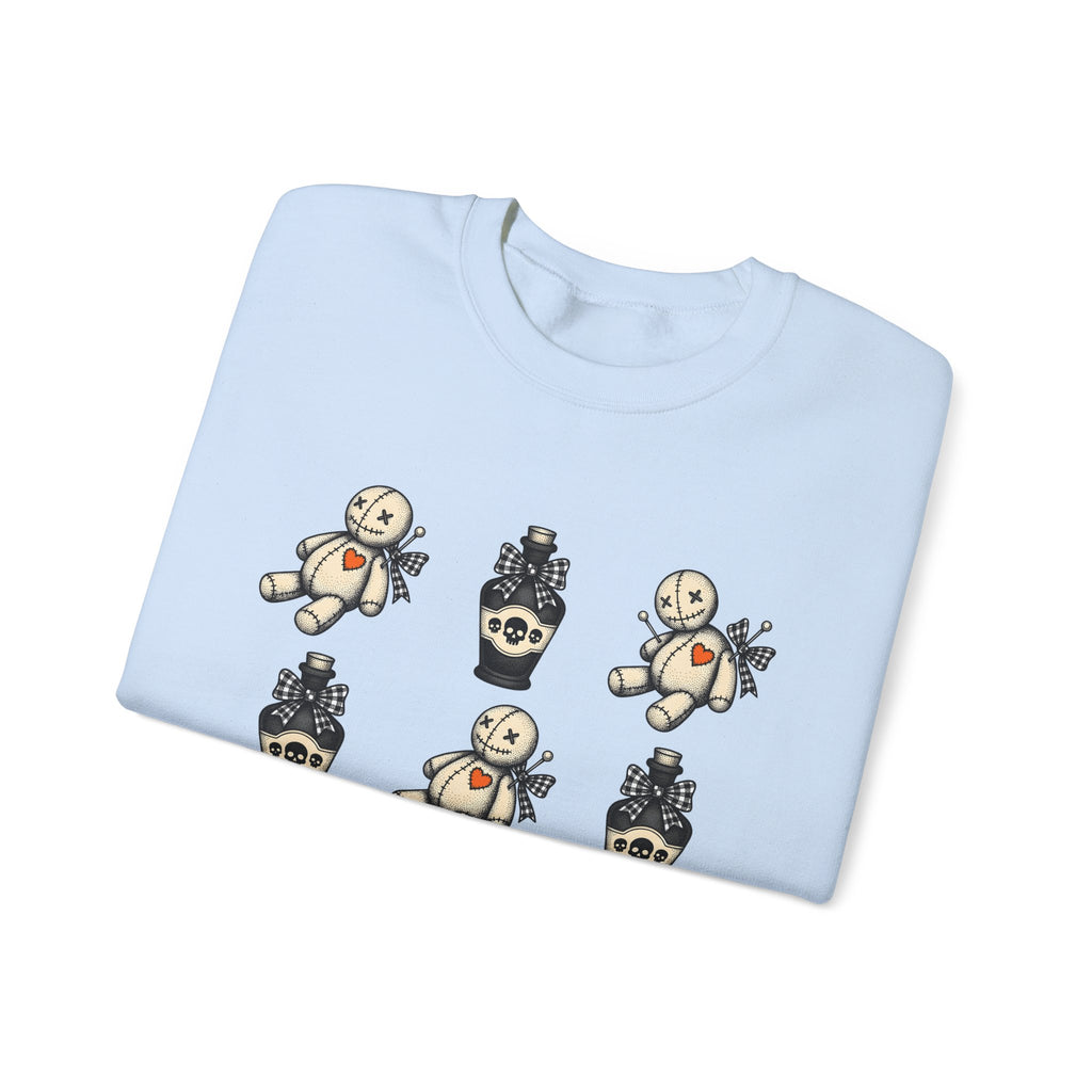 Charm Doll Sweatshirt Halloween Macabre Gift Women Old School Sweatshirt Voodoo Doll Sweatshirt Horror Fan Retro Sweatshirt Dark Graphic Throwback Remedy Flask