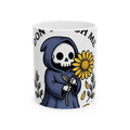 Death Figure Mug Halloween Witchcraft Gift Women Doodle Mug Grim Reaper Mug Horror Fan Skeleton Graphic Mug Classic Bloom Mug