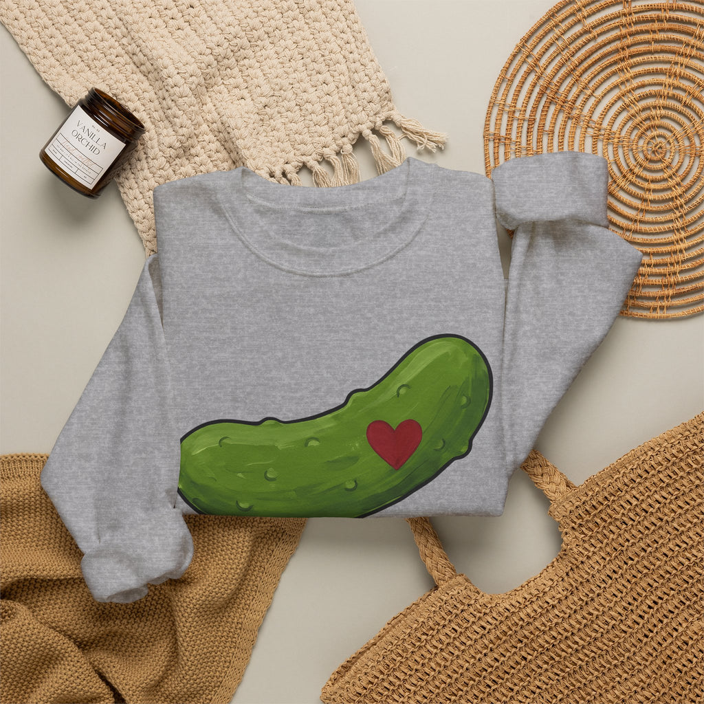 Pickle Illustration Sweatshirt Funny Gastronomy Gift Women Doodle Sweatshirt Dill Sweatshirt Humor Fan Cartoon Sweatshirt Food Graphic Outline Heart Shape